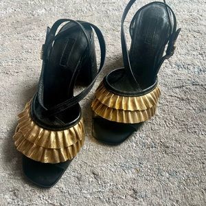 Topshop Black + Gold Strappy Party Shoes